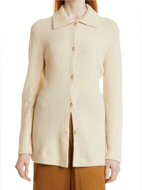 Vince Fitted Polo Collar Wool & Cashmere Blend Cardigan Women’s Cream Size Large